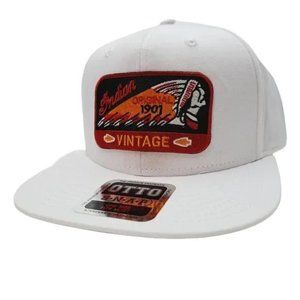 Indian Motorcycle Flat Bill Snapback Hat Solid Cotton White Baseball Retro 70s